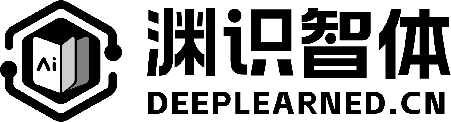渊识智体公司logo，深蓝色渐变背景，白色艺术字体‘渊识智体’四个字居中显示